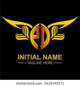 PD Golden Wing Emblem Logo with elegant gold wings, sleek and modern design. Ideal for branding, creative projects, luxury businesses, or artistic ventures.