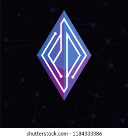 PD Initial letter block chain logo icon vector template. Looping mono line circuit letter on rhombus cube logo