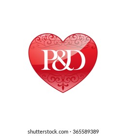 P&D initial letter logo with ornament heart shape