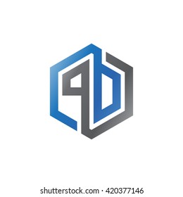 PD initial letters looping linked hexagon logo black gray blue