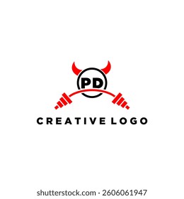 PD initial monogram for fitnes or gym logo with devil style design