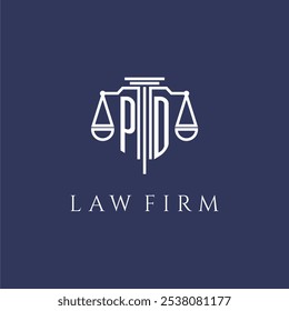 PD initial monogram for lawfirm logo with scales vector image