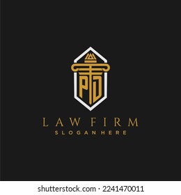 Logo de monograma inicial PD para la firma de abogados con pilar en diseño de polígono creativo