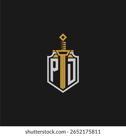 Monograma inicial de PD para imagem em estilo escudo e espada