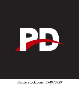 PD initial overlapping swoosh letter logo white red black background
