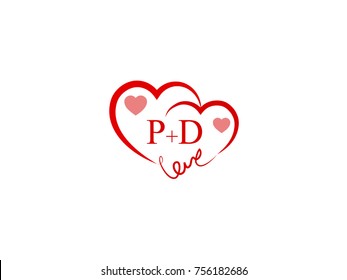 PD Initial wedding invitation, love logo template vector