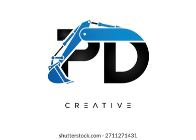 Logotipo de construcción de excavadora de letras PD para ingeniería y Industrial