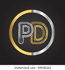 PD Letter logo in a circle. gold and silver colored. Vector design template elements for your business or company identity.
