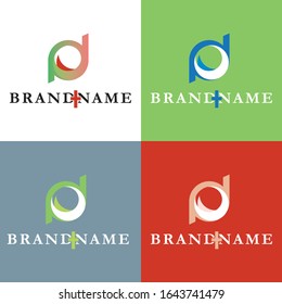 PD letter logo with four different color