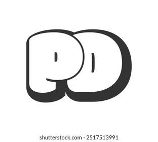 PD logo, bubble comic lettering, rounded in graffiti style black and white silhouette. Trendy preschool P and D letter text for festival party, personal initials, children funky print and web. Vector