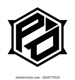 PD Logo monogram with hexagon and sharp shape design template