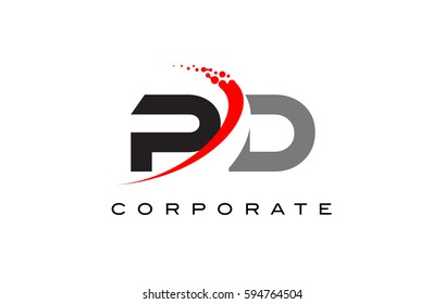 PD Modern Letter Logo Design with Red Swoosh and Dots