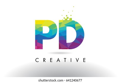 PD P D Colorful Letter Design with Creative Origami Triangles Rainbow Vector.