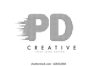 PD P D Letter Logo Design with Black Dots and Bubble Trails.