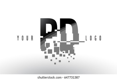 PD P D Pixel Letter Logo with Digital Shattered Black Squares. Creative Letters Vector Illustration.