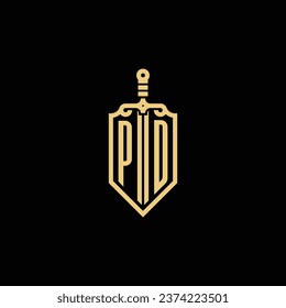 PD vintage shield and sword initial logo in high quality professional design that will print well across any print media