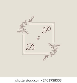PD wedding line square monogram with high quality professional design that will print well