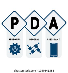PDA - Personal Digital Assistant acronym. business concept background.  vector illustration concept with keywords and icons. lettering illustration with icons for web banner, flyer, landing page