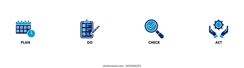 PDCA banner web icon for business and organization, Plan, Do, Check and Act.