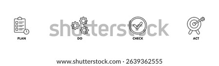 PDCA banner web icon for business and organization, Plan, Do, Check and Act.
