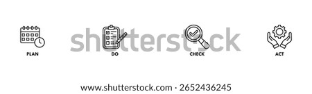 PDCA banner web icon for business and organization, Plan, Do, Check and Act.