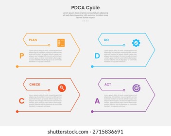 Estilo de esquema de infografía de marco de ciclo PDCA con Plantilla de 4 puntos con borde de flecha con forma de rebanada abierta para Vector de presentación de diapositivas