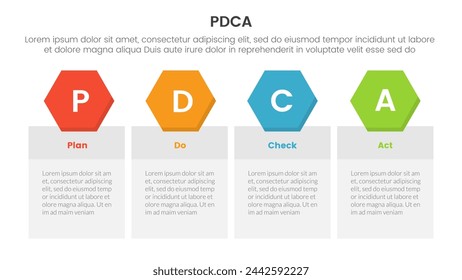 plantilla de etapa de 4 puntos con cuadro de mesa con insignia de encabezado hexagonal para presentación de diapositivas