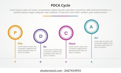 PDCA plan do check act framework infographic concept for slide presentation with outline circle timeline up and down with 4 point list with flat style vector