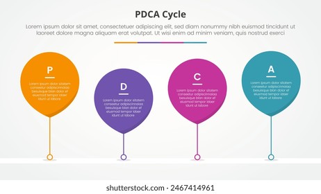 PDCA plan do check act framework infographic concept for slide presentation with waterdrop bubble with timeline style with 4 point list with flat style vector