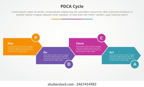 PDCA plan do check act framework infographic concept for slide presentation with arrow shape right direction up and down with 4 point list with flat style vector