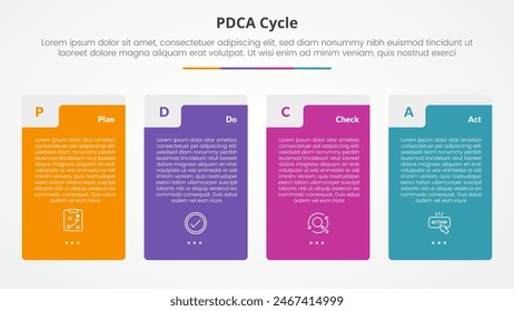 PDCA plan do check act framework infographic concept for slide presentation with big vertical box table shape with 4 point list with flat style vector