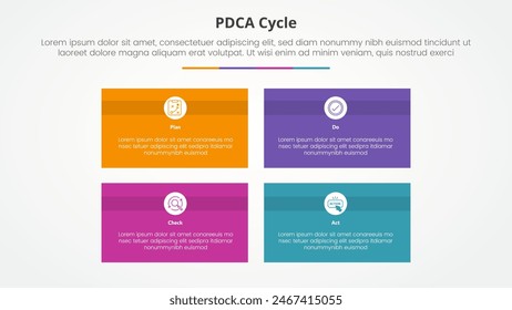 PDCA plan do check act framework infographic concept for slide presentation with rectangle box matrix structure with 4 point list with flat style vector