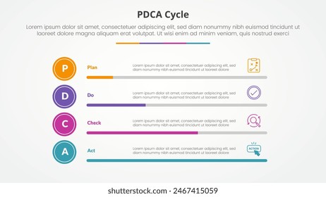 Concepto de infografía de Plan de actos para presentación de diapositivas con porcentaje de barras Horizontales con lista de 4 puntos con Vector de estilo plano