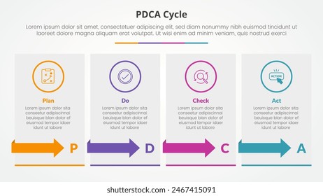 PDCA plan do check act framework infographic concept for slide presentation with box table with arrow with 4 point list with flat style vector