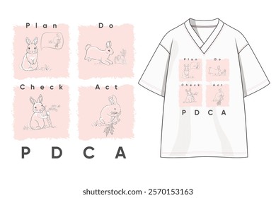 PDCA T-Shirt Print Design with cute Rabbit movements