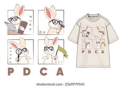 PDCA Unique T-Shirt Print Design with cute Rabbit movements