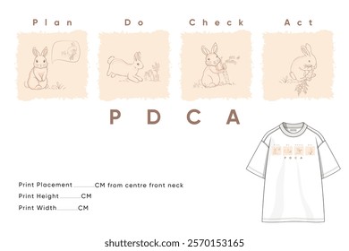 PDCA-Plan,DO,Check,Act Unique T-Shirt Print Design with cute Rabbit movements