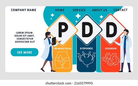 PDD - Premenstrual Dysphoric Disorder acronym. business concept background. vector illustration concept with keywords and icons. lettering illustration with icons for web banner, flyer, landing pag