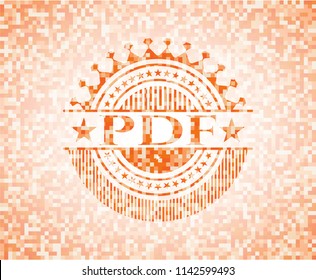 PDF abstract emblem, orange mosaic background