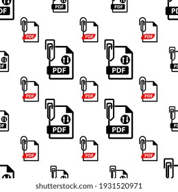 Pdf Attachment Icon Seamless Pattern, Pdf File Attached Icon, Paper Pin Attachment, Portable Text Graphic File Format Vector Art Illustration