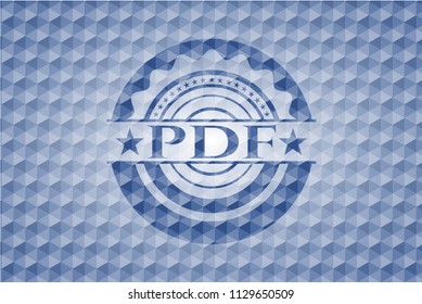 PDF blue badge with geometric pattern background.
