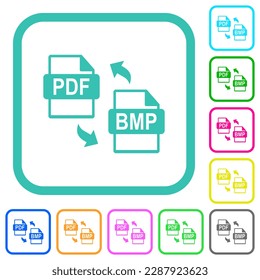 PDF BMP file conversion vivid colored flat icons in curved borders on white background