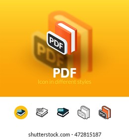 PDF color icon, vector symbol in flat, outline and isometric style isolated on blur background