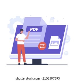 Pdf convert illustration design concept. Illustration for websites, landing pages, mobile applications, posters and banners