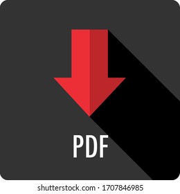 PDF dark gray square vector button with down arrow