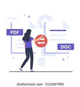 Pdf to doc convert illustration design concept. Illustration for websites, landing pages, mobile applications, posters and banners