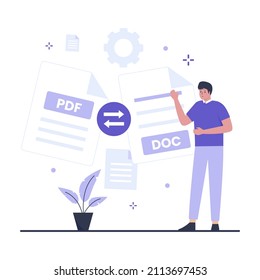 Pdf to doc convert illustration design concept. Illustration for websites, landing pages, mobile applications, posters and banners