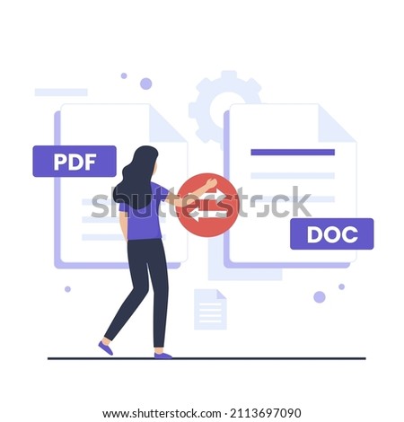 Pdf to doc convert illustration design concept. Illustration for websites, landing pages, mobile applications, posters and banners