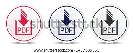 PDF document download icon crystal flat round button set illustration design isolated on white background