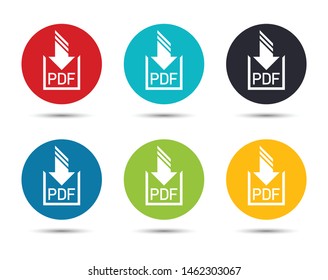 PDF document download icon flat round button set illustration design isolated on white background